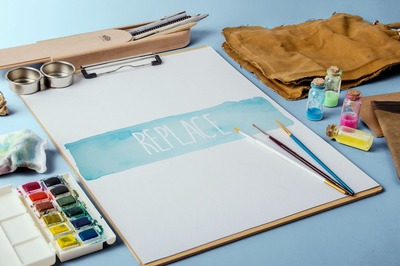 水彩手绘作品欣赏展示样机设计模板素材#1 Watercolor Paint Mockup Pack #1